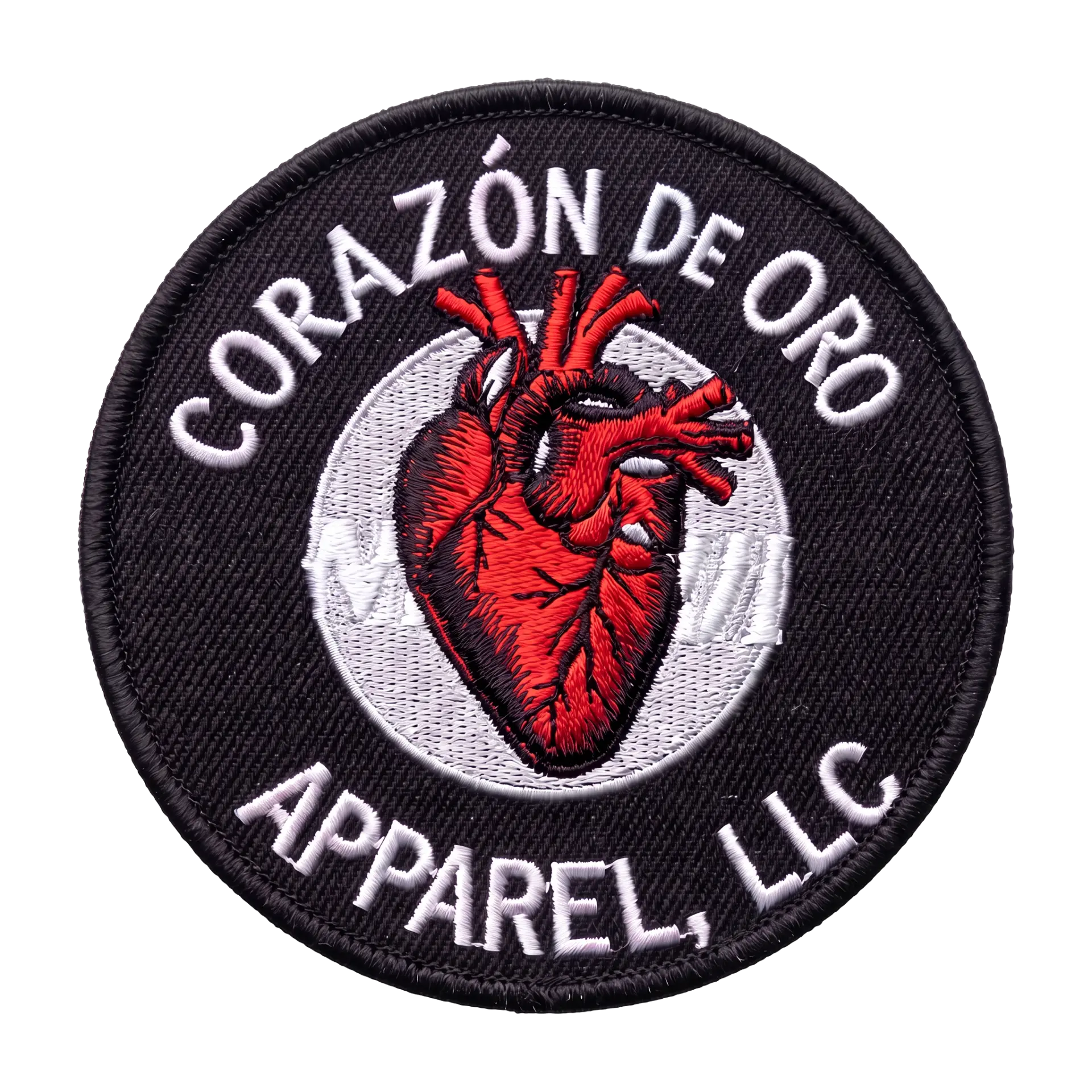 Embroidered heart patch (primary mark), Corazón De Oro Apparel